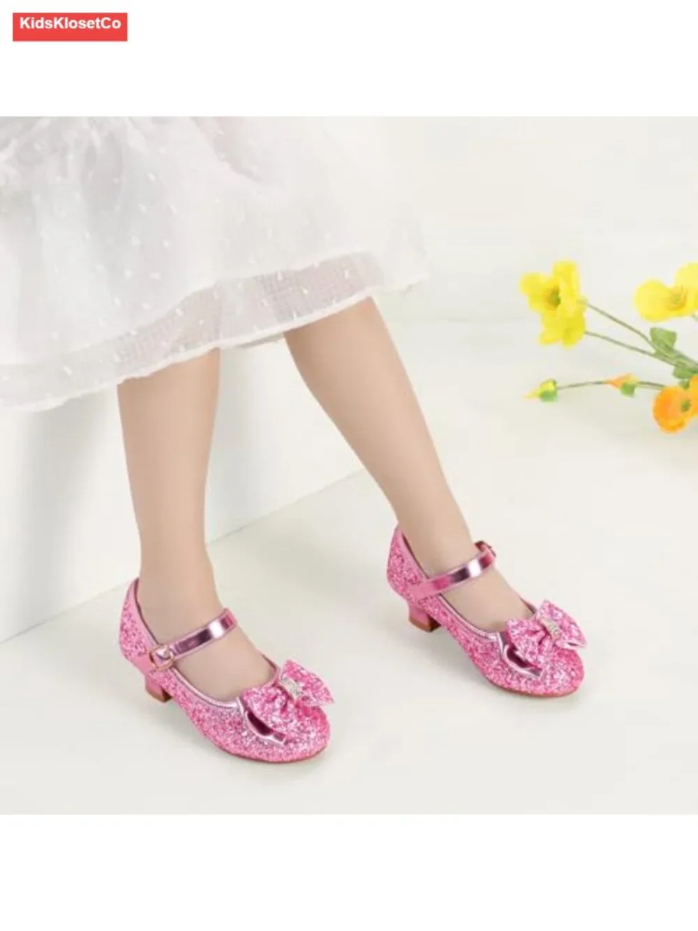 Girls Mary Jane Pumps Low Heel Sparkle Sequin Toddler Dress Shoes